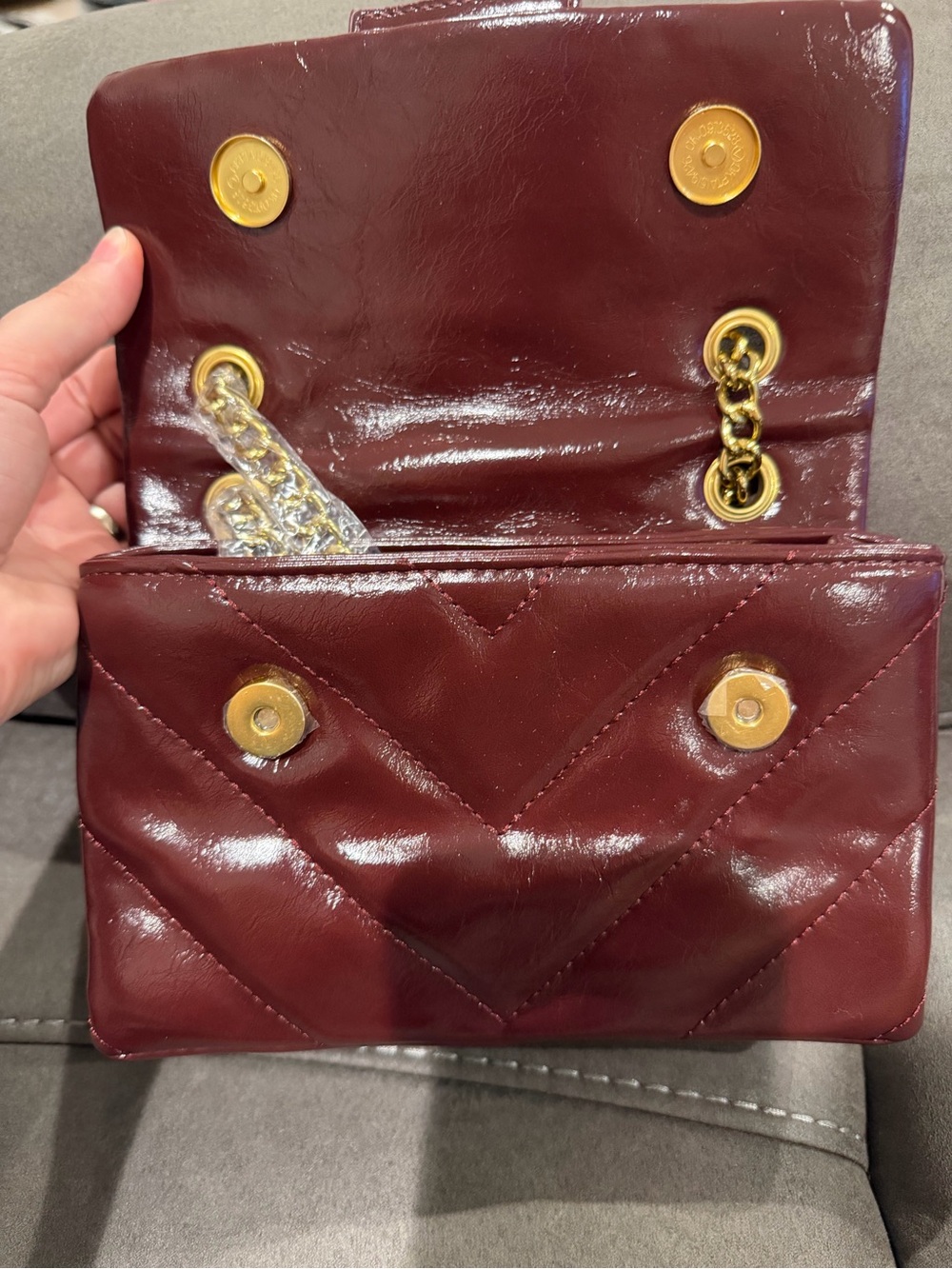 New Kurt geiger inspired Quilted Shoulder Bag in Deep Burgundy 9 in by 6.5 in - Picture 4 of 6